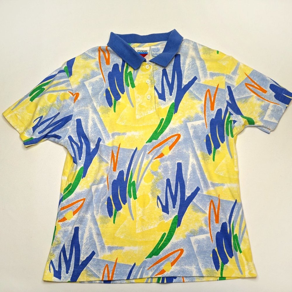 Vintage 80s 90s Voyager Polo Colorful Pattern Collared Shirt Women's Size Large